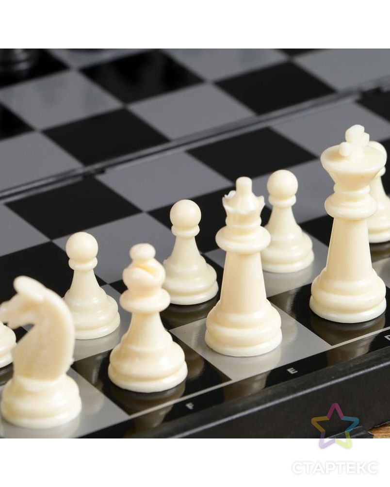 Настольная игра, набор 3 в 1 "Зук": нарды, шахматы, шашки, магнитная доска 24.5х24.5 см арт. СМЛ-50346-1-СМЛ0002590528 3