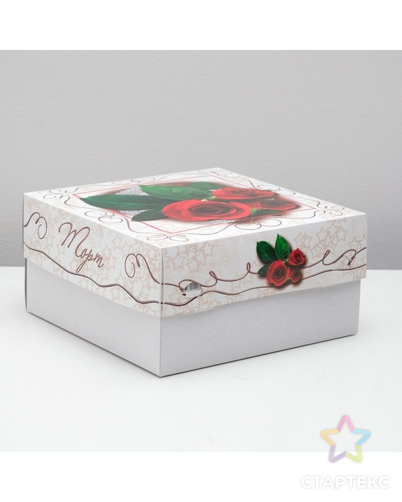 Кондитерская упаковка для торта, "Розовые розы", 29,5 х 29,5 х 15 см арт. СМЛ-99595-3-СМЛ0002604192 1