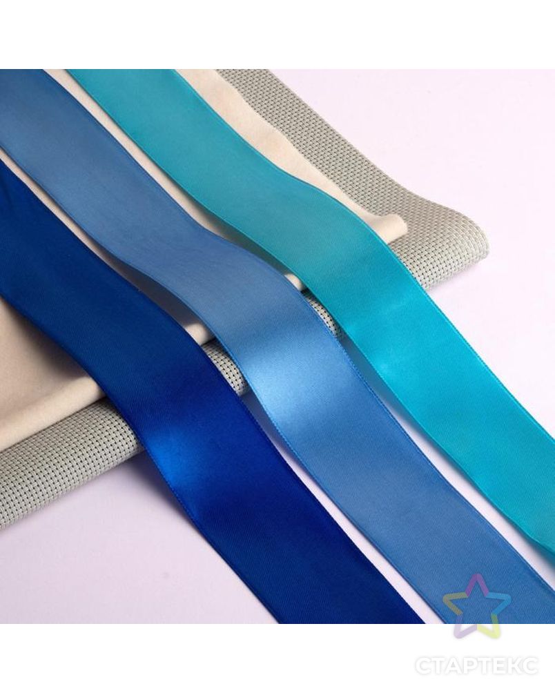 Набор атласных лент, 3 шт, размер 1 ленты: 4см × 23±1м (синий спектр) арт. СМЛ-53154-1-СМЛ0002611806