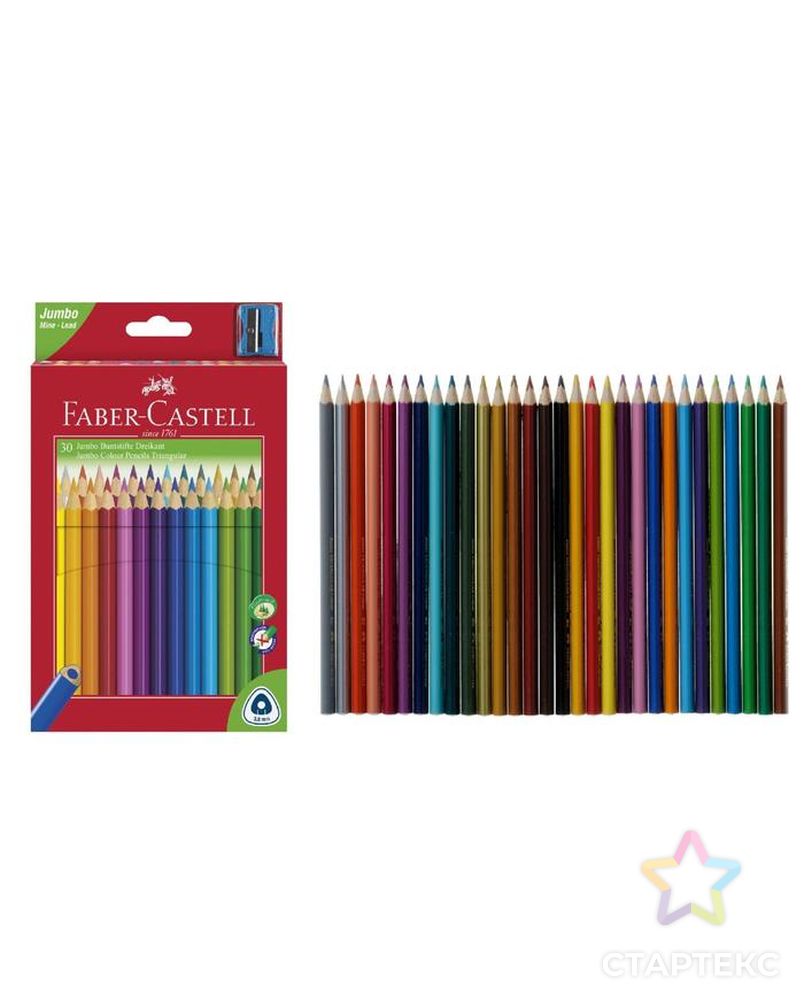 Карандаши 30 цветов Faber-Castell Jumbo (толстый) трёхгранный корпус, с точилкой арт. СМЛ-173468-1-СМЛ0002688889 1