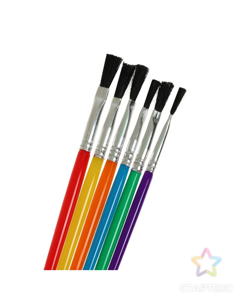 Набор кистей, нейлон, плоские, 6 штук, с пластиковыми цветными ручками арт. СМЛ-224239-1-СМЛ0002691081 2