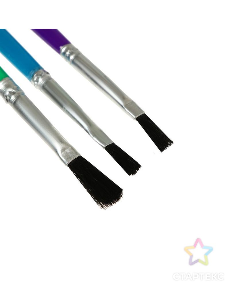 Набор кистей, нейлон, плоские, 3 шт., с пластиковыми цветными ручками арт. СМЛ-224240-1-СМЛ0002691084 10