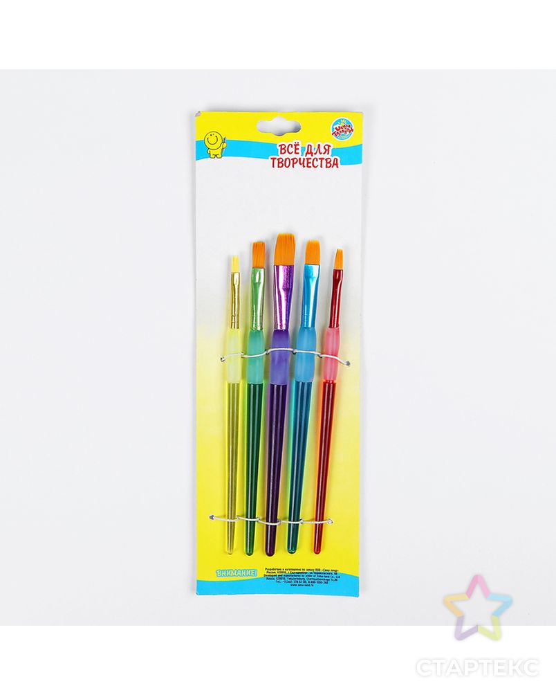 Набор кистей, нейлон, 5 штук, круглые, с цветными ручками, с резиновыми держателями арт. СМЛ-204213-1-СМЛ0002694227 1
