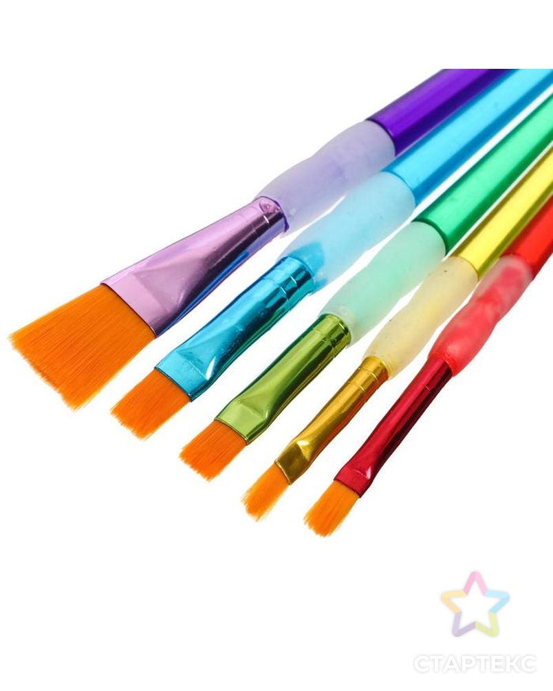 Набор кистей, нейлон, 5 штук, круглые, с цветными ручками, с резиновыми держателями арт. СМЛ-204213-1-СМЛ0002694227 6