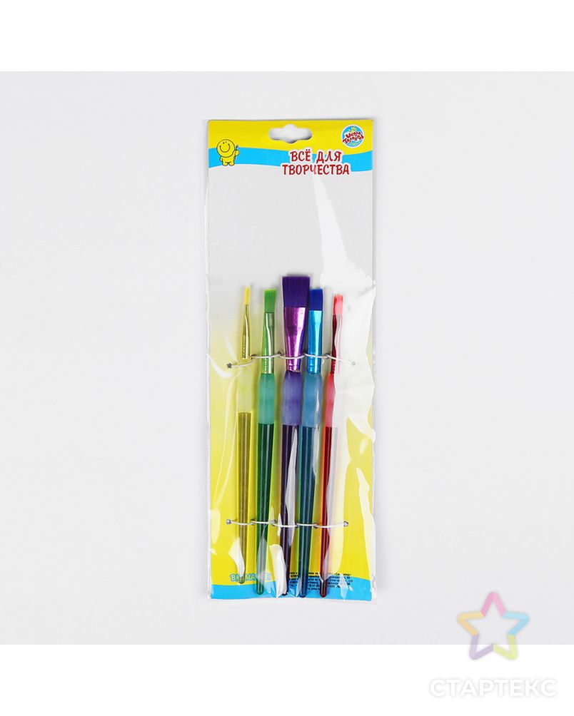 Набор кистей, нейлон, 5 штук, с цветными ручками, с резиновыми держателями арт. СМЛ-204214-1-СМЛ0002694228 4