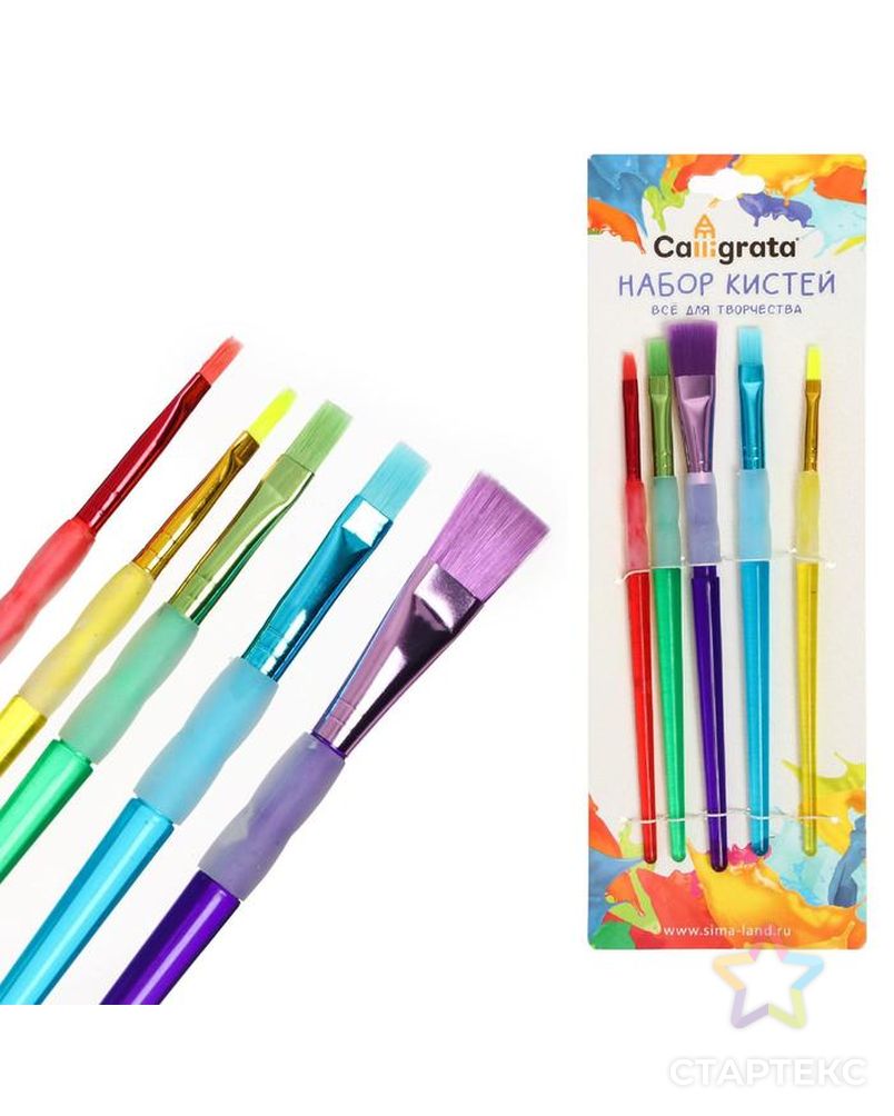 Набор кистей, нейлон, 5 штук, с цветными ручками, с резиновыми держателями арт. СМЛ-204214-1-СМЛ0002694228 5
