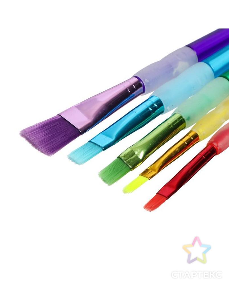 Набор кистей, нейлон, 5 штук, с цветными ручками, с резиновыми держателями арт. СМЛ-204214-1-СМЛ0002694228 6