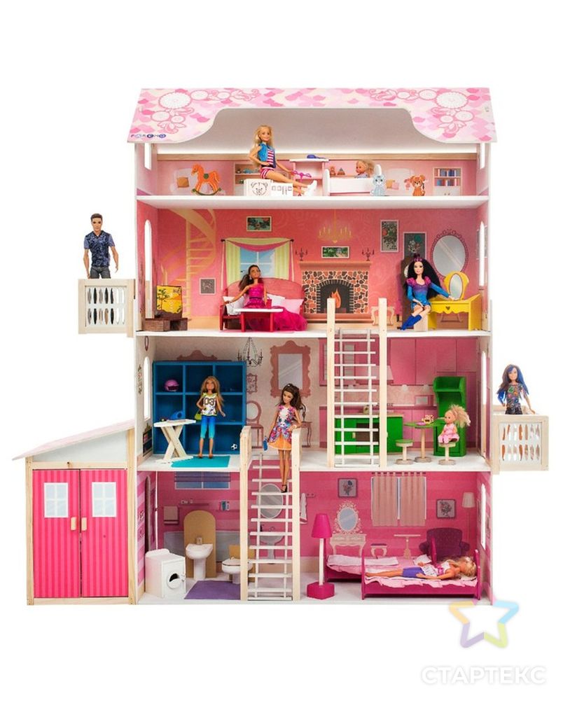 Деревянный дом для кукол «Нежность», (28 предметов мебели, 2 лестницы, гараж) арт. СМЛ-154728-1-СМЛ0002709690 2