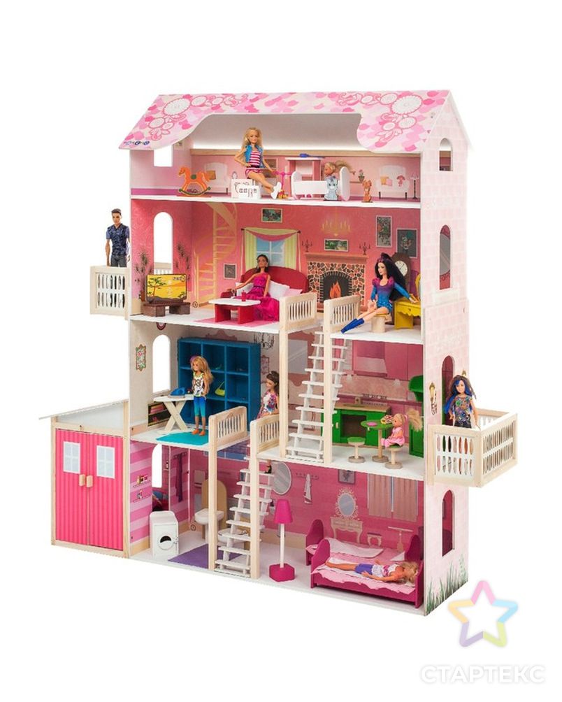 Деревянный дом для кукол «Нежность», (28 предметов мебели, 2 лестницы, гараж) арт. СМЛ-154728-1-СМЛ0002709690 3