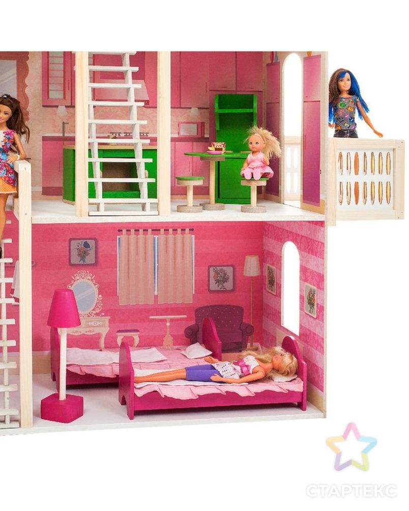 Деревянный дом для кукол «Нежность», (28 предметов мебели, 2 лестницы, гараж) арт. СМЛ-154728-1-СМЛ0002709690 6