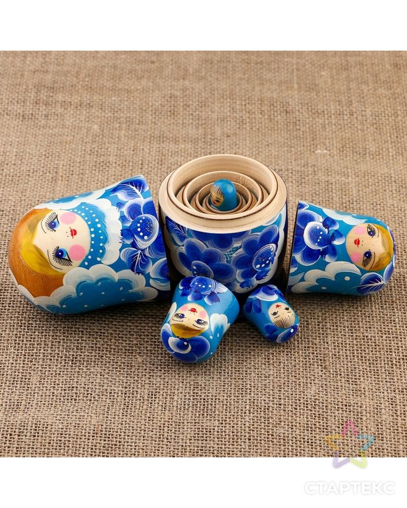 Матрёшка «Цветы», голубой платок, 5 кукольная, 15 см арт. СМЛ-139404-1-СМЛ0002773624