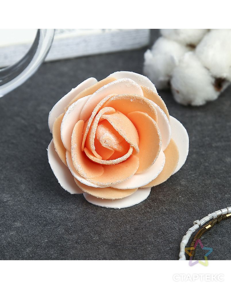 Декор для творчества "Бело-оранжевая роза с блестками" 7х7 см арт. СМЛ-120629-1-СМЛ0002778651