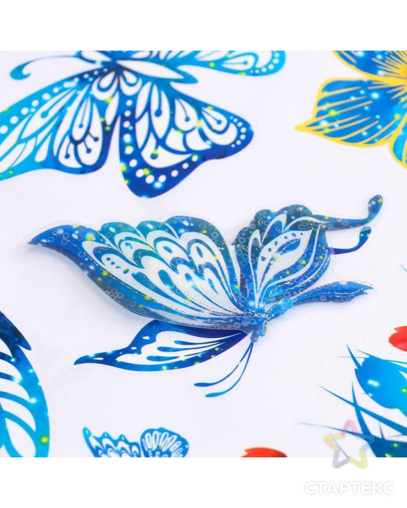 Наклейка пластик 7D "Бабочки" синяя 65х36 см арт. СМЛ-204376-1-СМЛ0002785791 2
