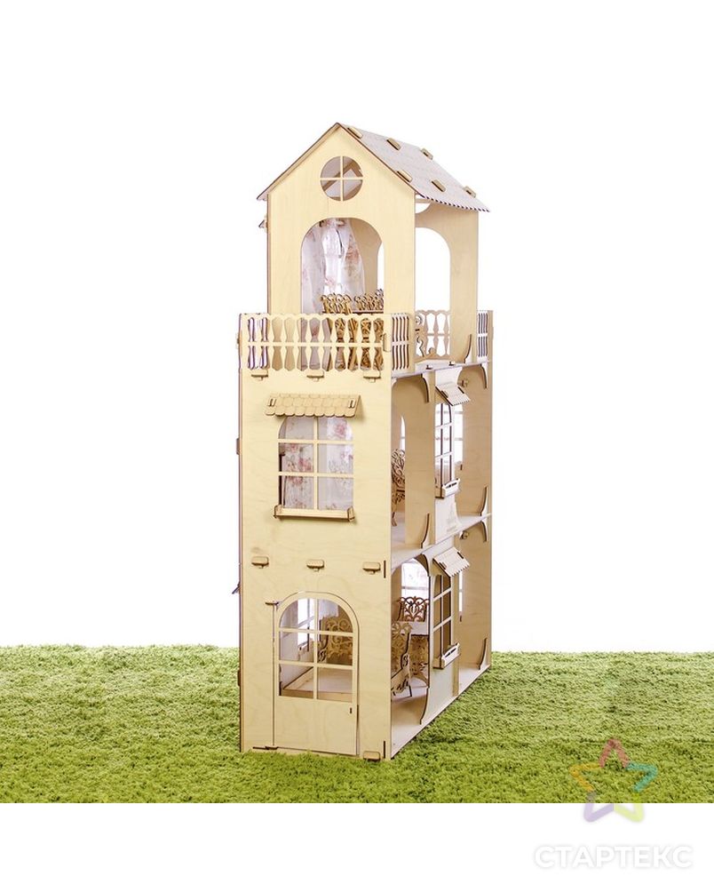 Конструктор «Большой кукольный дом», без мебели и текстиля, фанера — 3 мм, этаж: 33 см арт. СМЛ-50027-1-СМЛ0002786926 3