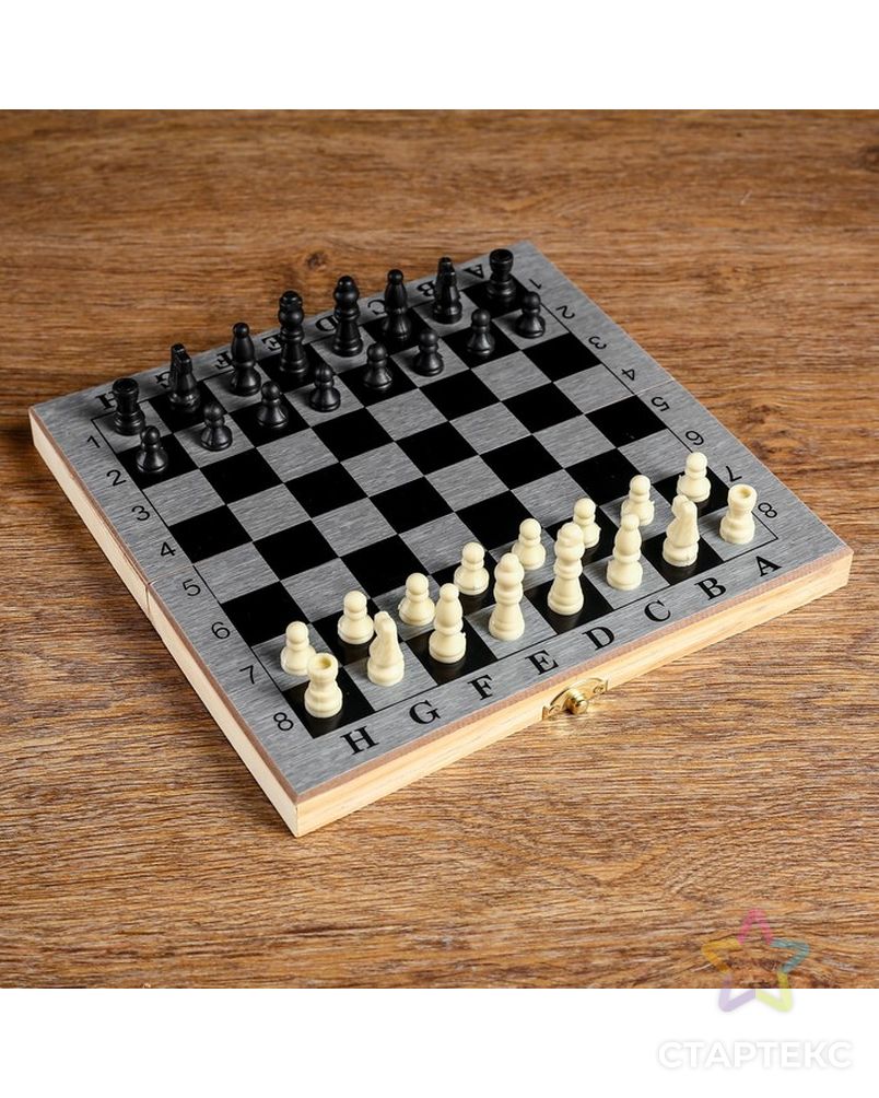 Настольная игра 3 в 1 "Шелест": нарды, шахматы, шашки, доска 24х24 см арт. СМЛ-51916-1-СМЛ0002797364 1