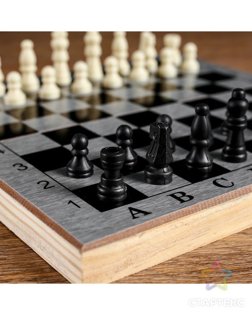 Настольная игра 3 в 1 "Шелест": нарды, шахматы, шашки, доска 24х24 см арт. СМЛ-51916-1-СМЛ0002797364 3