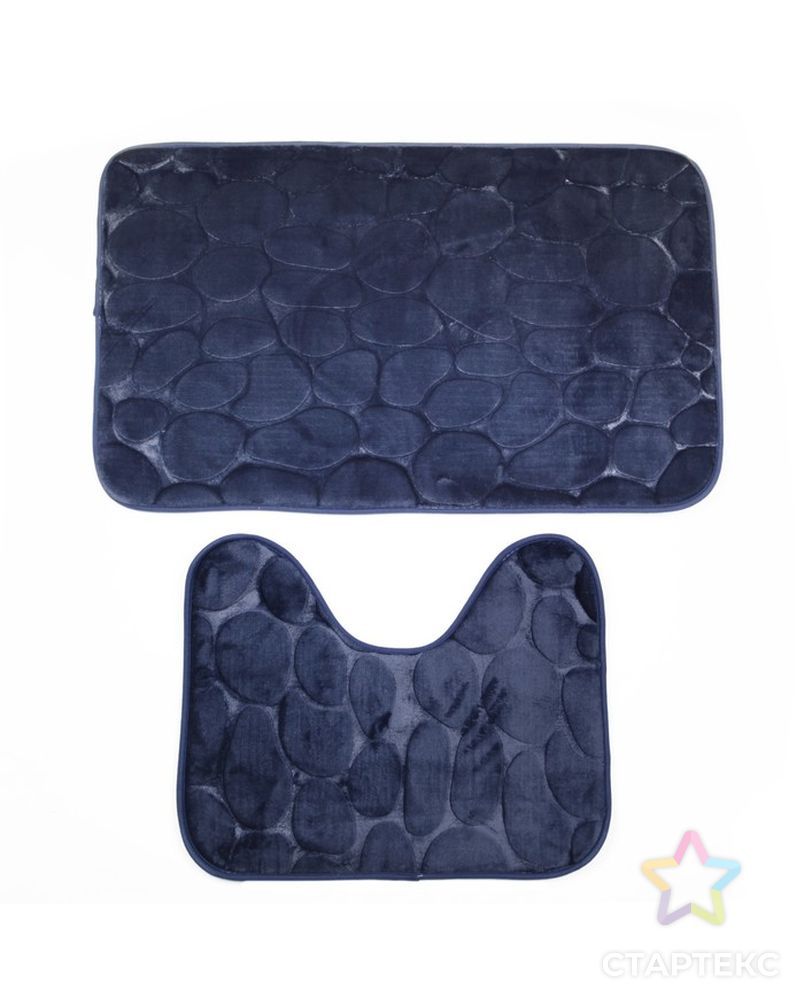 Набор ковриков для ванны и туалета «Камни», объёмные, 2 шт: 40×50, 50×80 см, цвет синий арт. СМЛ-30182-1-СМЛ2845275 2