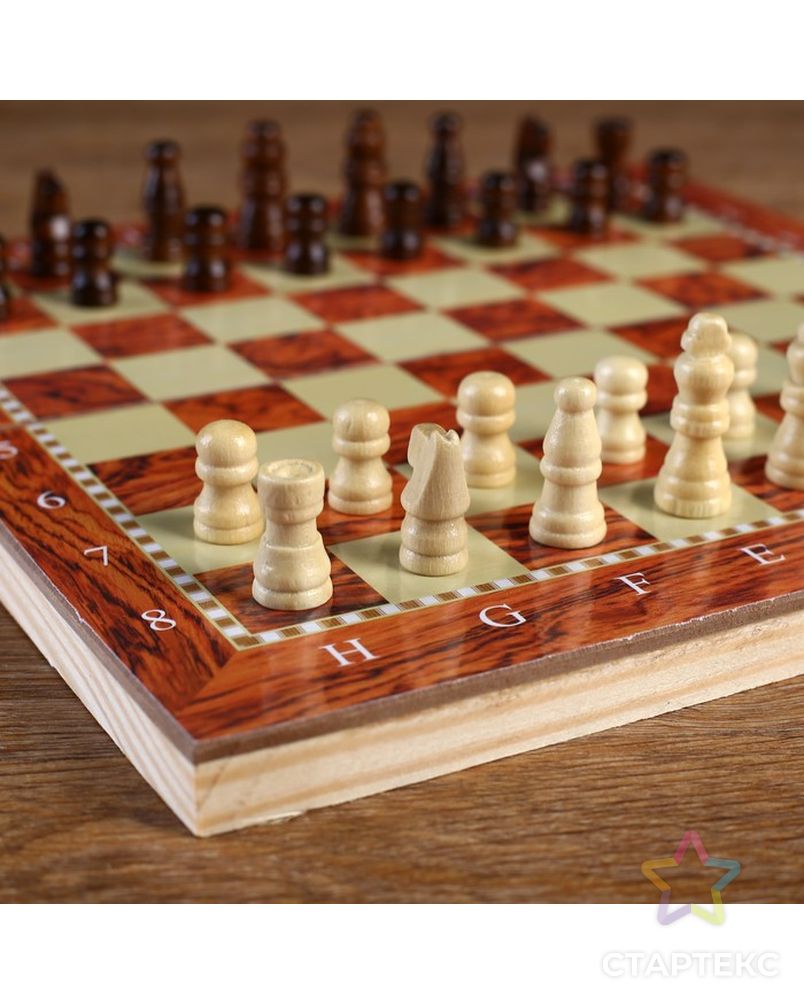 Набор 3 в1 (нарды, шашки, шахматы), под красное дерево, 24х24 см арт. СМЛ-53876-1-СМЛ0002865266 3