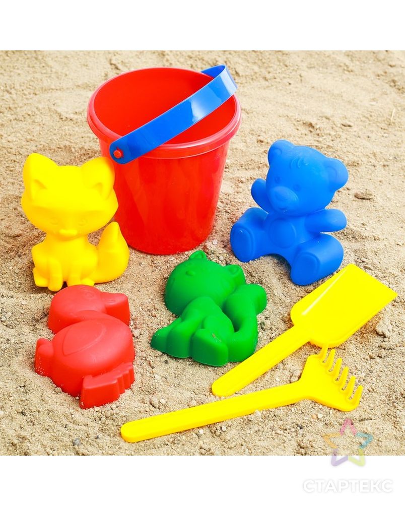 Набор для игры в песке №1: ведёрко, 4 формочки, грабельки, лопатка, МИКС арт. СМЛ-52147-1-СМЛ0002881391 1