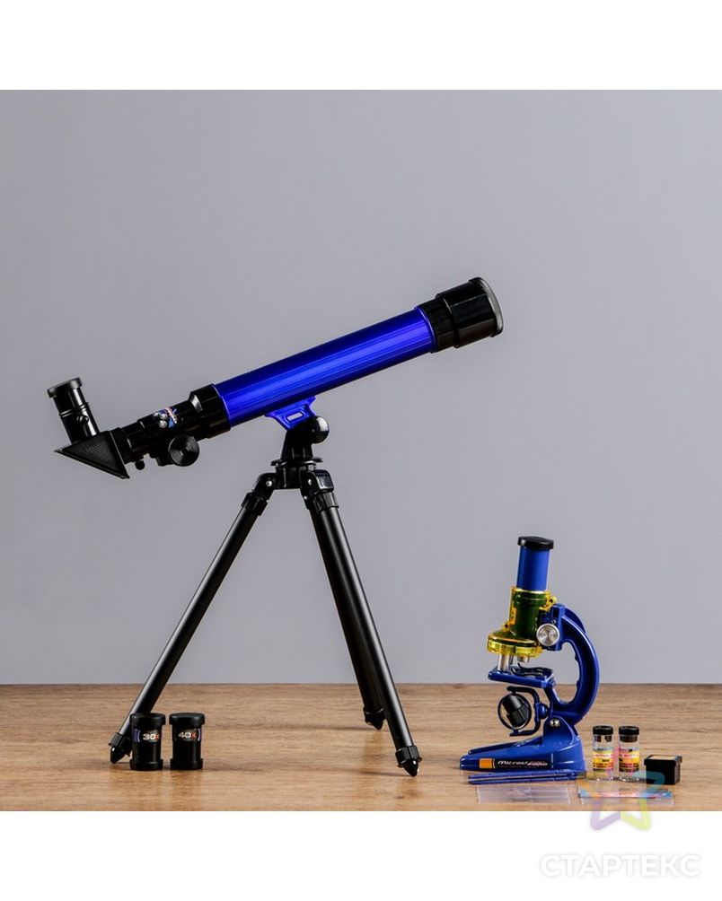 Набор: телескоп настольный, три линзы: х20, 30, 40 + микроскоп, увеличение х300, 600, 1200 арт. СМЛ-45827-1-СМЛ0000288657 1
