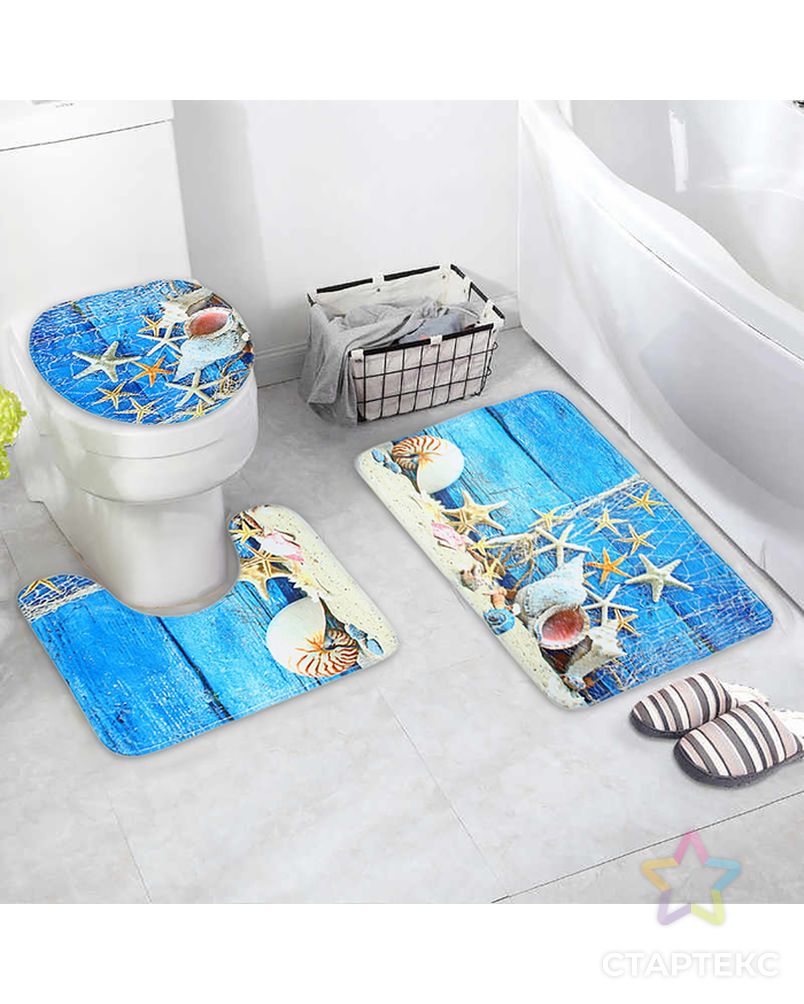Набор ковриков для ванны и туалета «Ракушки», 3 шт: 37×45, 37×45, 45×75 см арт. СМЛ-30183-1-СМЛ2929632