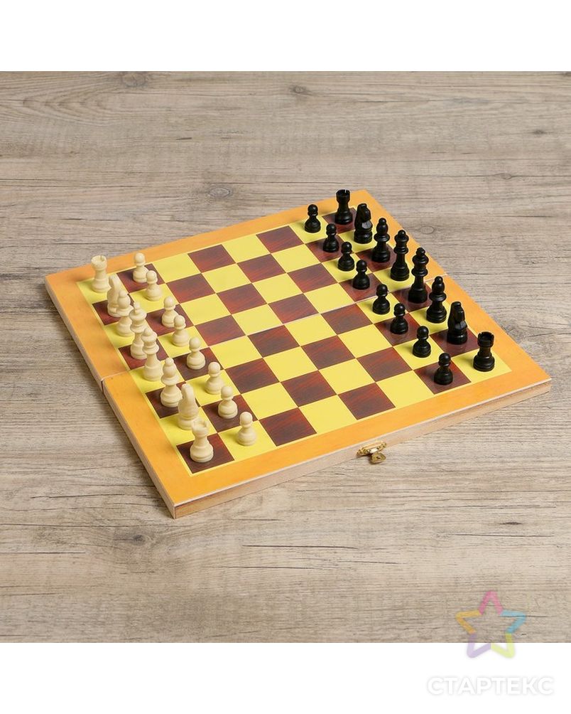 Настольная игра "Шахматы", фигуры пластик, доска дерево 34х34 см арт. СМЛ-45968-1-СМЛ0000294862 1