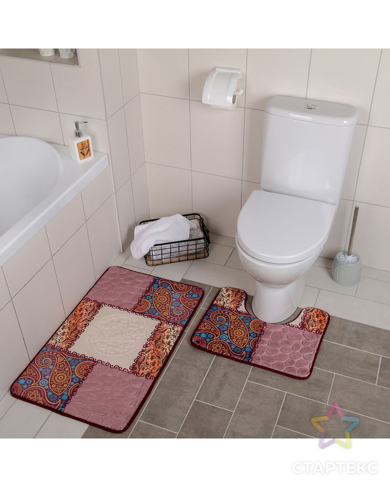 Набор ковриков для ванны и туалета 2 шт 40х50, 50х80 см "Коллаж" цвет серый арт. СМЛ-30188-1-СМЛ2967409 4