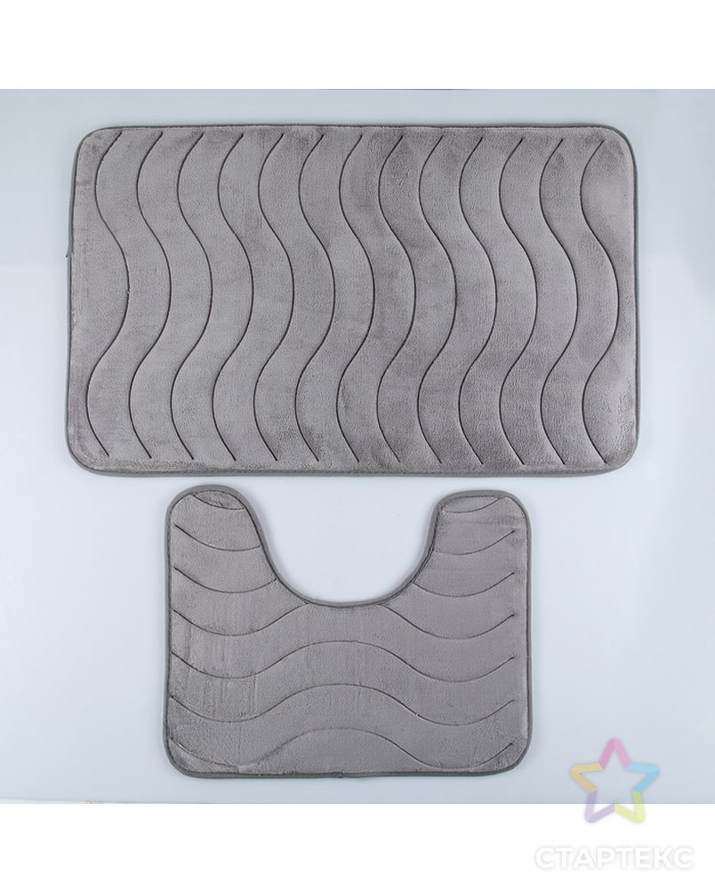 Набор ковриков для ванны и туалета «Волна», 2 шт: 40×50, 50×80 см, цвет серый арт. СМЛ-30363-1-СМЛ2967448
