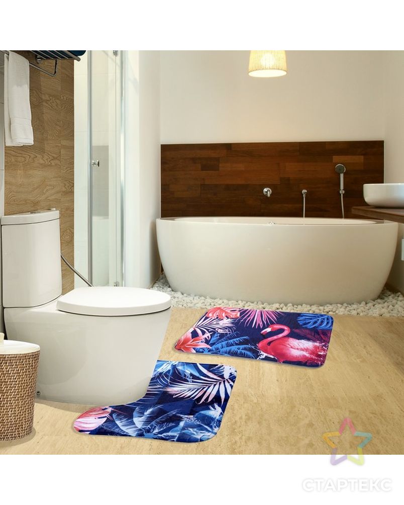 Заказать Коврик для ванной "Фламинго" 40х60 см велюр, поролон 400г/м2 арт. СМЛ-6945-1-СМЛ2979570 в Новосибирске