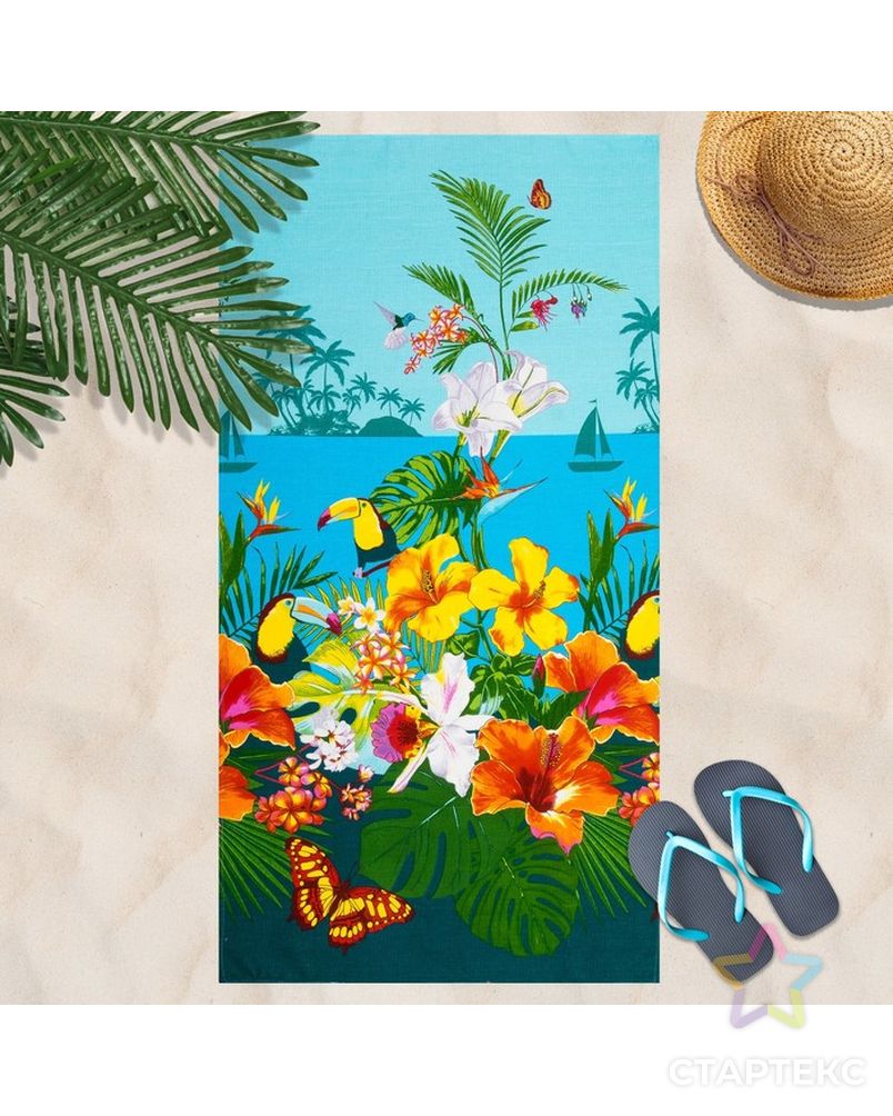 Вафельное полотенце пляжное «Багамы» 80х150 см, разноцветный, 160г/м2,хлопок 100% арт. СМЛ-6951-1-СМЛ2979618 1