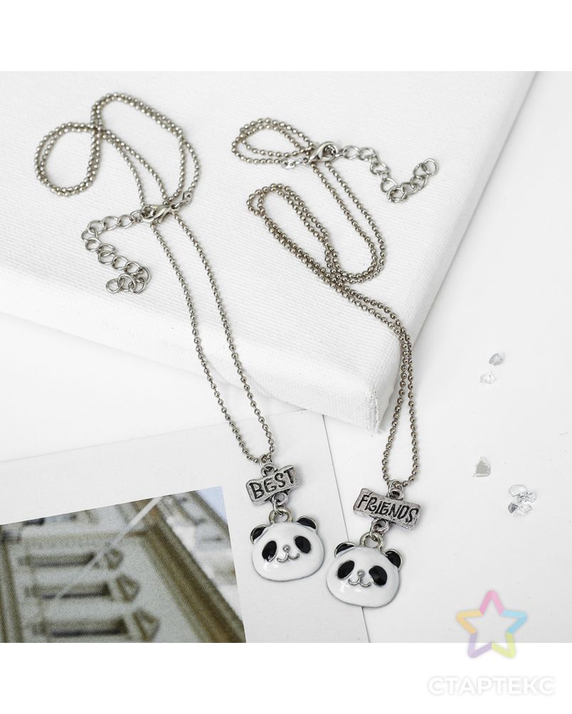 Кулон "Неразлучники" панды, цвет бело-чёрный в серебре, 45 см арт. СМЛ-7023-1-СМЛ2990225