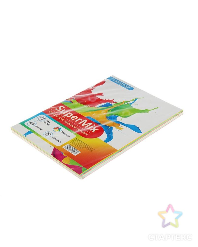 Бумага цветная А4, 100 листов Calligrata Mix, 10 цветов, тонированная в массе, 80 г/м² арт. СМЛ-173795-1-СМЛ0002991497 2