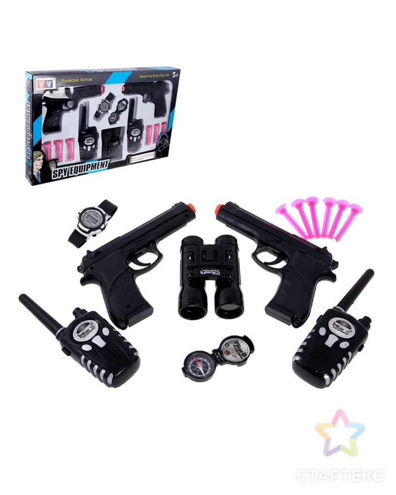 Игровой набор шпиона «Двойной агент»: 2 пистолета, 2 рации, часы, компас, бинокль арт. СМЛ-55487-1-СМЛ0003014971 1