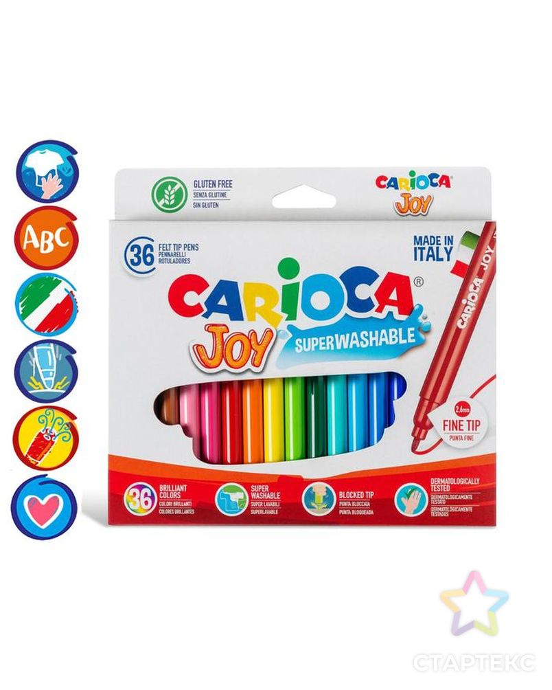 Фломастеры 36 цветов Carioca "Joy" 2.6 мм, смываемые, картон, европодвес арт. СМЛ-220128-1-СМЛ0003044803