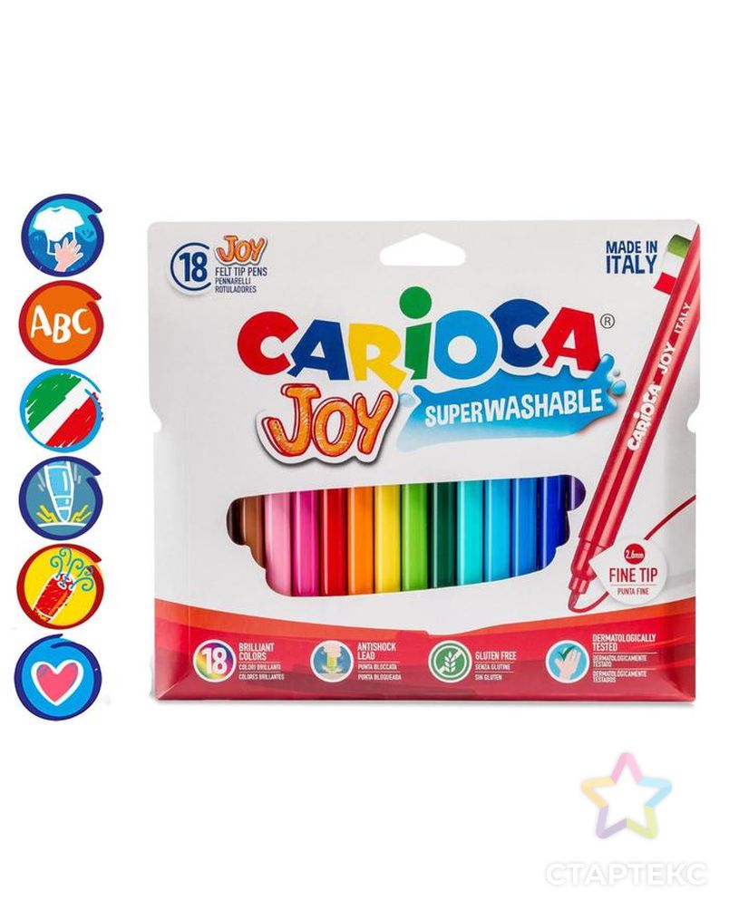 Фломастеры 18 цветов Carioca "Joy" 2.6 мм, смываемые, картон, европодвес арт. СМЛ-173675-1-СМЛ0003044809 1