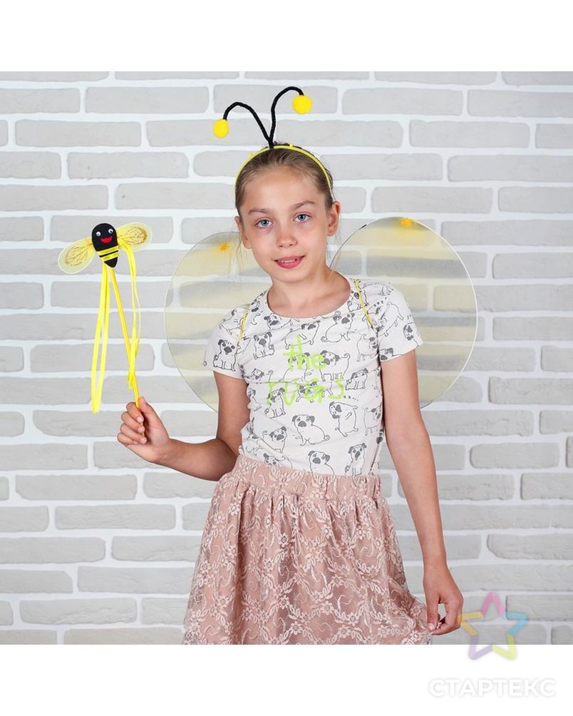 Карнавальный набор "Пчёлка", 3 предмета: крылья, палочка, ободок, 3-5 лет арт. СМЛ-105549-1-СМЛ0000305049 2