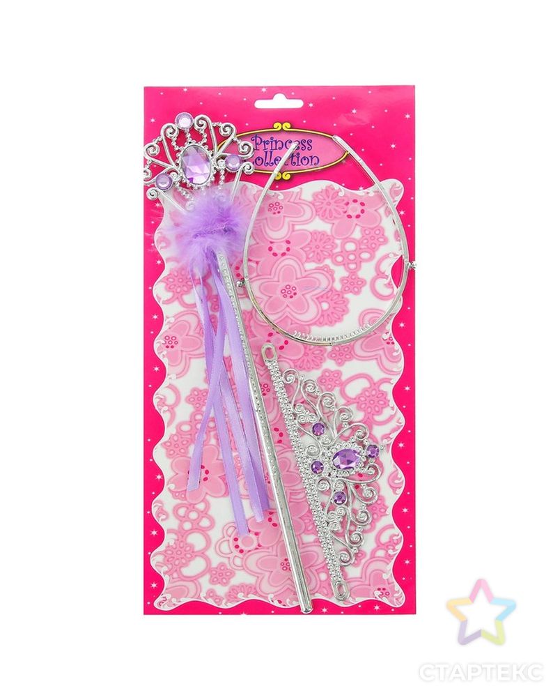 Карнавальный набор "Принцесса" 2 предмета: корона, жезл с камнями, цвет фиолетовый арт. СМЛ-120723-1-СМЛ0003053494