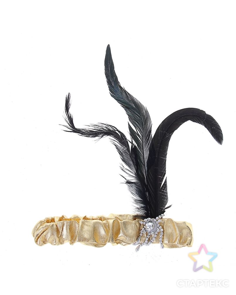 Карнавальная повязка на голову, с перьями, цвет золотой арт. СМЛ-100723-1-СМЛ0000305747 1
