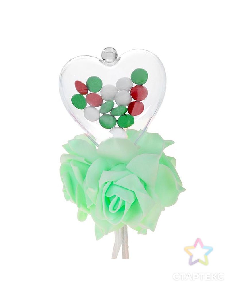 Цветок на палочке, для букетов, с сердечком, цвет зелёный арт. СМЛ-117965-1-СМЛ0000309819 1