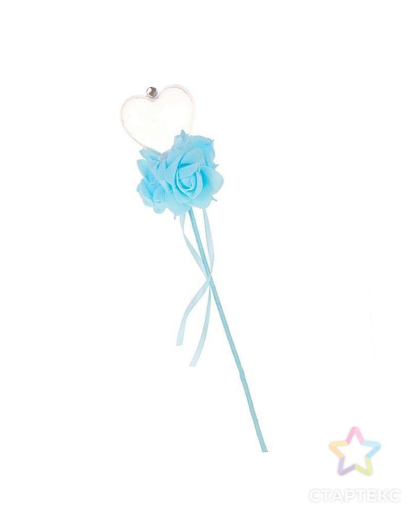 Цветок на палочке, для букетов, с сердечком, цвет голубой арт. СМЛ-102899-1-СМЛ0000309821 2