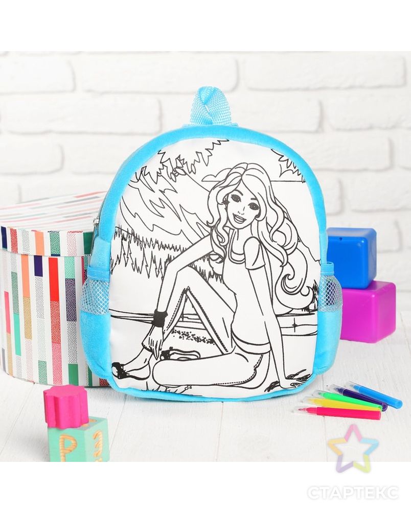 Рюкзак с рисунком под роспись «Енот» + фломастеры 5 цветов, цвета МИКС арт. СМЛ-100676-2-СМЛ0003099235 2