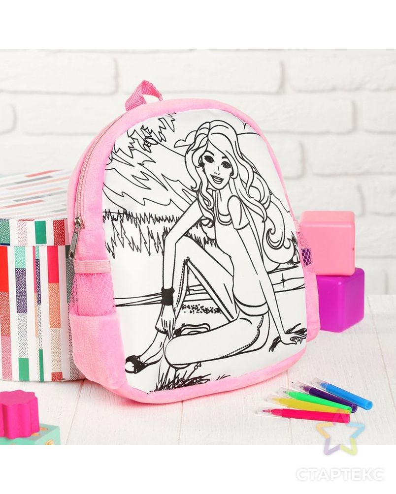 Рюкзак с рисунком под роспись «Енот» + фломастеры 5 цветов, цвета МИКС арт. СМЛ-100676-2-СМЛ0003099235