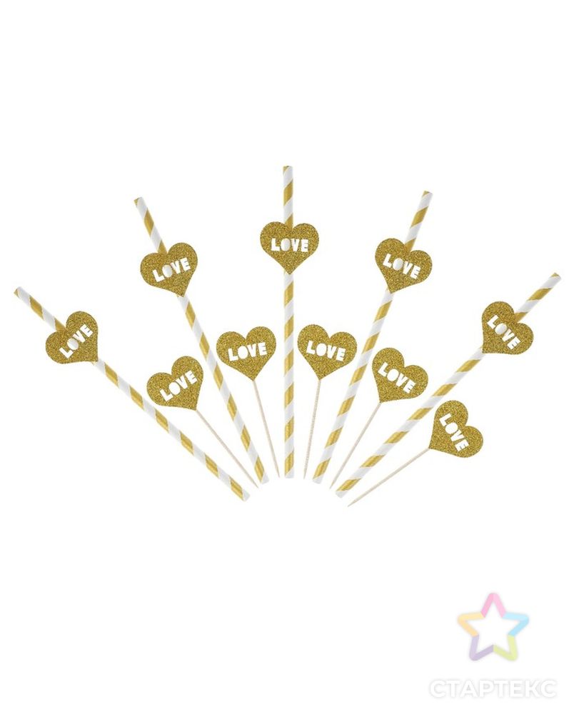 Набор для праздника LOVE, 5 трубочек, 5 шпажек, цвет золотой арт. СМЛ-99350-1-СМЛ0003102642 2