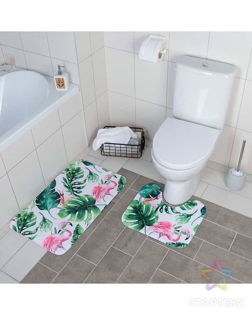 Набор ковриков для ванны и туалета «Фламинго», 2 шт: 40×43, 43×73 см арт. СМЛ-30206-1-СМЛ3172671
