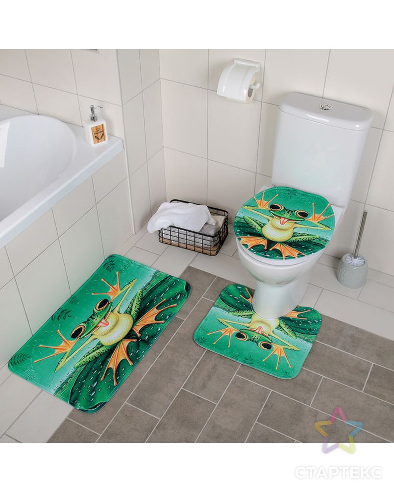 Набор ковриков для ванны и туалета 3 шт 37х42, 40х45, 45х75 см "Лягушонок" арт. СМЛ-30208-1-СМЛ3172675