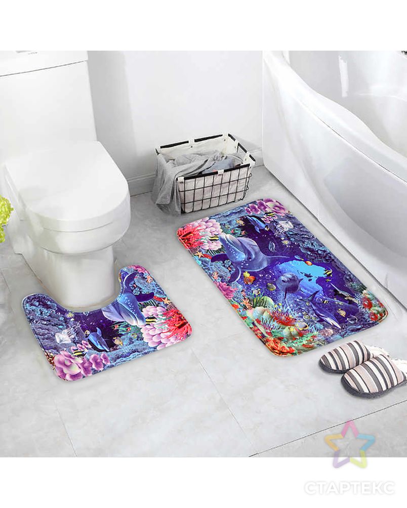 Набор ковриков для ванны и туалета «Морское дно», 2 шт: 40×45, 45×75 см арт. СМЛ-30209-1-СМЛ3172676 7