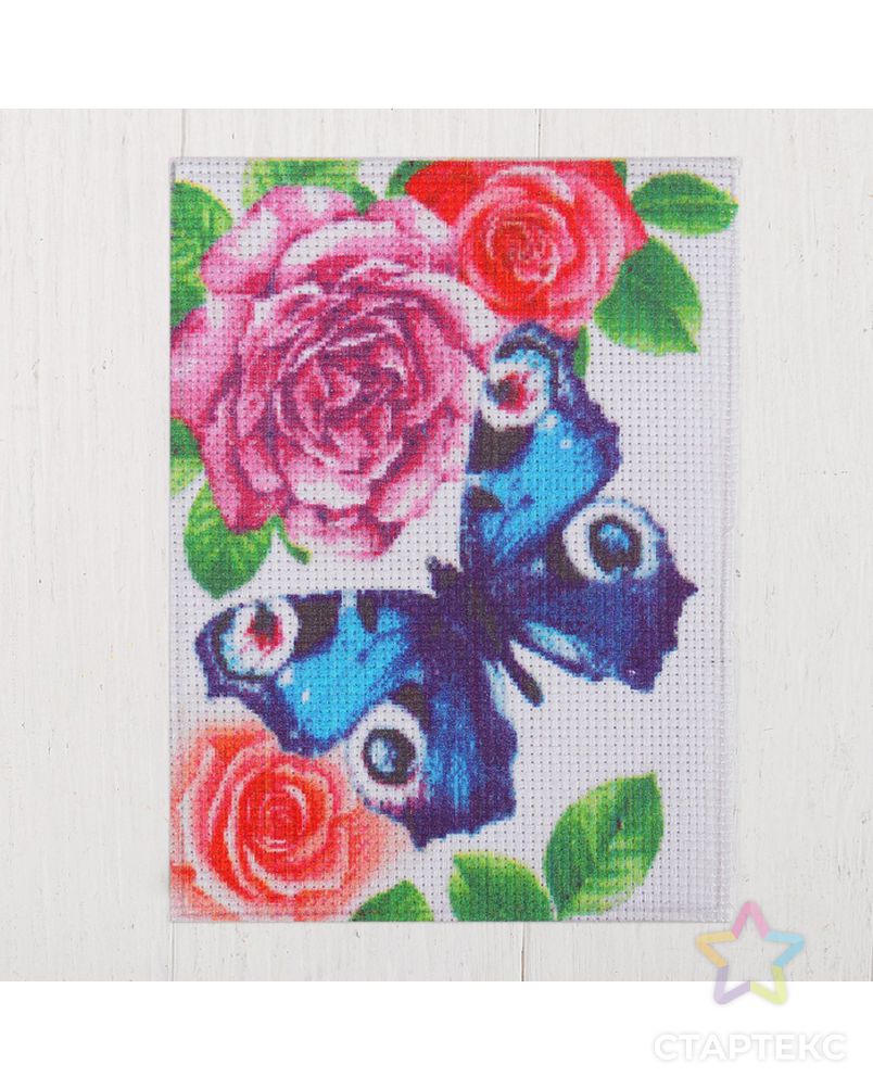 Канва для вышивки крестиком "Бабочка в цветах", 20 х 15 см арт. СМЛ-7741-1-СМЛ3188289 1