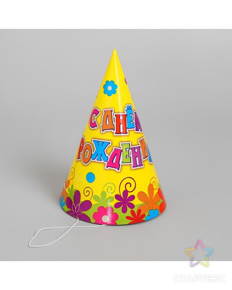 Бумажные колпаки «С Днём рождения! Цветы», набор 6 шт., 16 см арт. СМЛ-110262-1-СМЛ0000321246