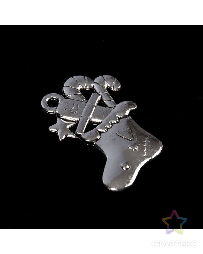 Декор для творчества металл "Новогодний носочек" серебро 2х1,6 см арт. СМЛ-7895-1-СМЛ3216010 2