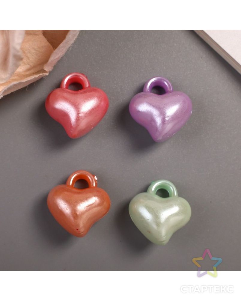 Декор для творчества пластик "Сердечки цветной перламутр" 12 гр 1,4 см арт. СМЛ-7896-1-СМЛ3216017 1